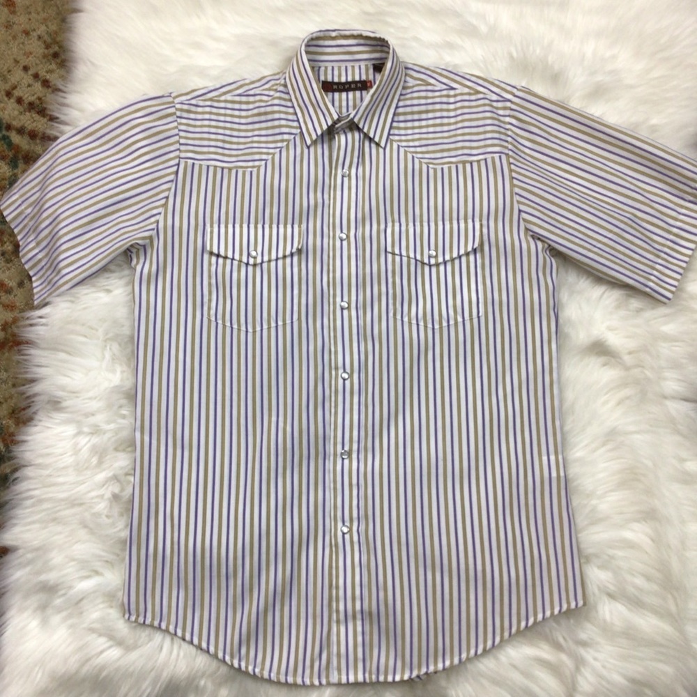 Vtg Roper Pearl Snap Striped Western Rodeo - Picture 3 of 7